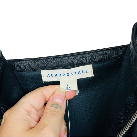Aeropostale Faux Leather Zip Front Slim Bodycon Classic Goth Mini Dress Black S - Picture 10 of 14